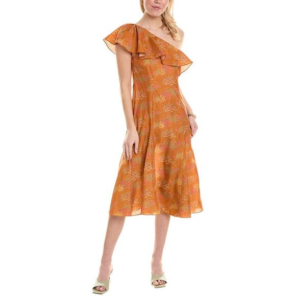 Rebecca Taylor Womens  Isabelle Silk Midi Dress, Orange - Picture 1 of 3